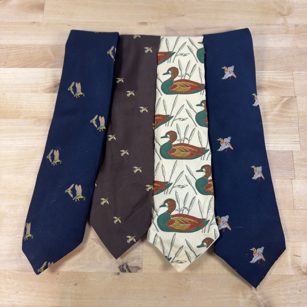 Vintage Mallard Duck Tie Lot 4pc Hutzler Brothers Arline Stephenson Park Avenue